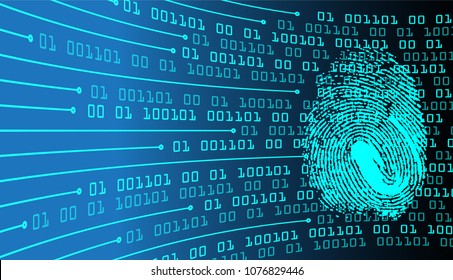 Concepto de seguridad, ciberseguridad, ilustración de fondo azul abstracto de tecnología de alta velocidad de Internet. clave, ciencia ficción, huella digital. análisis. Impresión manual.