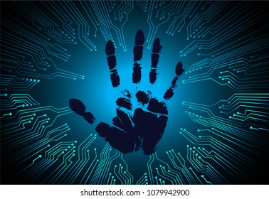 Safety concept,  cyber security, blue abstract hi speed internet technology background illustration. key, sci fi, fingerprint. scanning. Hand print.