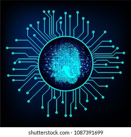 Safety concept,  cyber security, blue abstract hi speed internet technology background illustration. key, sci fi, fingerprint. scanning. Hand print.