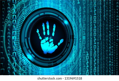 Safety concept,  cyber security, blue abstract hi speed internet technology background illustration. key, sci fi, fingerprint. scanning. Hand print.