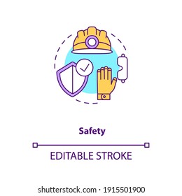 Safety concept icon. Health insurance and protection for engineer, builder. Contractor PPE. Civil engineering idea thin line illustration. Vector isolated outline RGB color drawing. Editable stroke