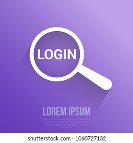 Safety Concept: Magnifying Optical Glass With Words Login. Vector illustration 