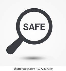 Safety Concept: Magnifying Optical Glass With Words Safe. Vector illustration