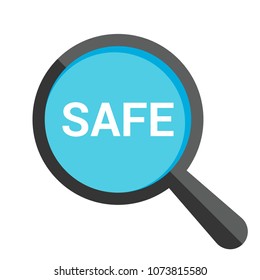Safety Concept: Magnifying Optical Glass With Words Safe. Vector illustration