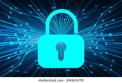 Safety concept, Padlock on digital background, cyber security, Blue abstract hi speed internet technology background illustration. key vector