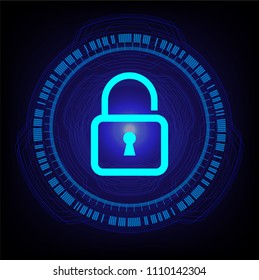 Safety concept,   Padlock on digital background, cyber security, Blue abstract hi speed internet technology background illustration. key vector