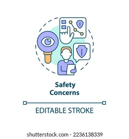 Safety concerns concept icon. Possible hazards. Minimizing workplace injuries tip abstract idea thin line illustration. Isolated outline drawing. Editable stroke. Arial, Myriad Pro-Bold fonts used