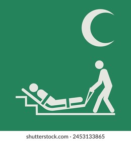 SAFETY CONDITION SIGN PICTOGRAM, EVACUATION MATTRESS WITH CRESCENT MOON