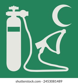 SAFETY CONDITION SIGN PICTOGRAM, OXYGEN RESUSCITATOR WITH CRESCENT MOON ISO 7010 – E028