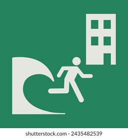 SAFETY CONDITION SIGN PICTOGRAM, TSUNAMI EVACUATION BUILDING ISO 7010 – E063