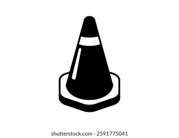 Safety cone with hexagonal base. Simple illustration in black and white.