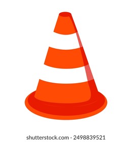 Safety cone icon. Road traffic obstacle, barrier item. Caution, warning sign. Striped symbol, security pyramid for marking safe boundary, border. Flat vector illustration isolated on white background