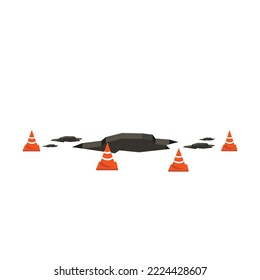 Safety cone icon trendy flat design and damaged road vector, Road construction, Paving of the highway