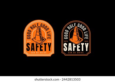 safety cone traffic sign badge logo design for automotive, garage, adventure and racing