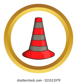 Safety cones vector icon in golden circle, cartoon style isolated on white background