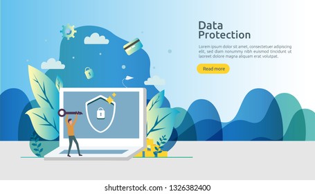 Safety and confidential data protection. VPN internet network security. Traffic encryption personal privacy concept with people character. web landing page, banner, presentation, social or print media