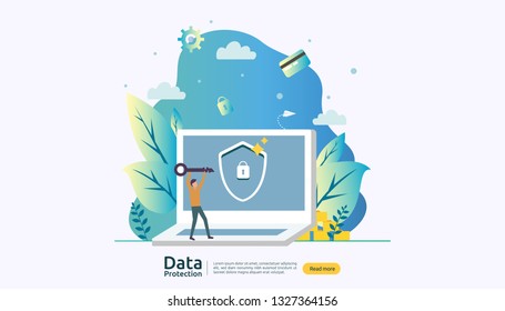 Safety and confidential data protection. VPN internet network security. Traffic encryption personal privacy concept with people character. web landing page, banner, presentation, social or print media