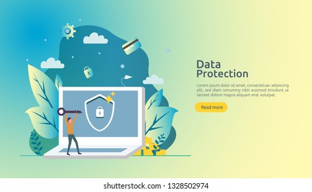 Safety and confidential data protection. VPN internet network security. Traffic encryption personal privacy concept with people character. web landing page, banner, presentation, social or print media