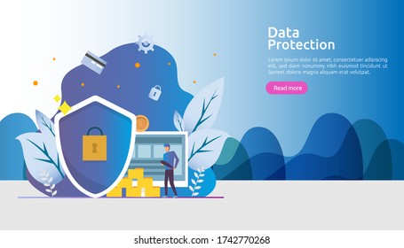 Safety and confidential data protection. VPN internet network security. Traffic encryption personal privacy concept with people character. web landing page, banner, presentation, social or print media