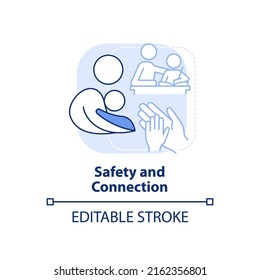 Icono de concepto azul claro de seguridad y conexión. Las relaciones familiares son importantes para la idea abstracta, ilustración de línea delgada. Dibujo de contorno aislado. Trazo editable. Fuentes Arial, Myriad Pro-Bold utilizadas