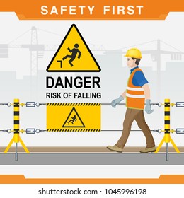 Safety At The Construction Site. Danger. Risk Of Falling. Vector Illustration