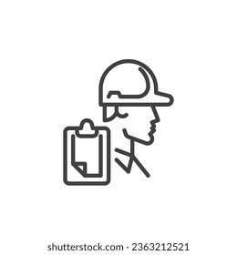 Safety Coordinator line icon. Engineer and paper clipboard linear style sign for mobile concept and web design. Job Description outline vector icon. Symbol, logo illustration. Vector graphics