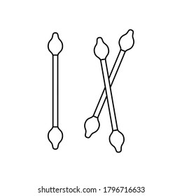 Safety cotton buds with large tips for newborn, baby, children. Linear icons set. Black illustration of cotton swab, two crossed. Hygiene product for cleaning ears. Contour isolated vector pictogram