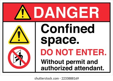 Safety Danger Sign Symbol Icon ANSI Z535 Standards Confined space Do NOT enter without permit and authorized attendant.
