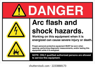 Safety Danger Sign Symbol Icon ANSI Z535 Standards Arc flash and shock hazards.
