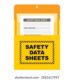 Safety data sheet document holder. Yellow container for placing chemical handling guidelines.