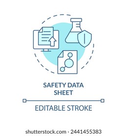 Hoja de datos de seguridad icono de concepto azul suave. Cumplimiento normativo. Prevención de incidentes. Evaluación del riesgo. Ilustración de línea de forma redonda. Idea abstracta. Diseño gráfico. Presentación fácil de usar, artículo