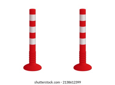 Safety delineator with white stripe. Classic red-orange color. vector road poles. Traffic posts with different types of base.