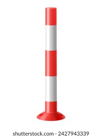 Safety delineator with white stripes. Reflective Channelizer Cone. Realistic 3d vector. Traffic posts with different types of base. Parking Pole Post, Portable Safety Cones for Road, Garage,