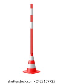 Safety delineator with white stripes. Road cone. Reflective Channelizer Cone. Realistic 3d vector. Traffic posts with different types of base. Parking Pole Post, Portable Safety Cones for Road,