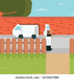 Safety Delivery illustration.The way to safe delivery man is give him the safety suit. Flat vector illustration EPS.10