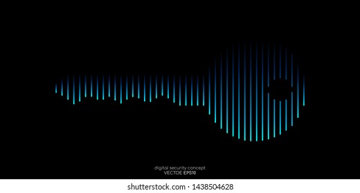 Safety digital concept key icon line pattern blue color isolated on black background. Vector illustration technology security.