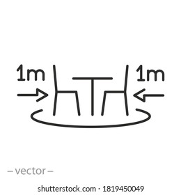 safety distance between the tables, icon, keep protection for coronavirus, social distancing in cafe or restaurant, thin line simple web symbol on white background
