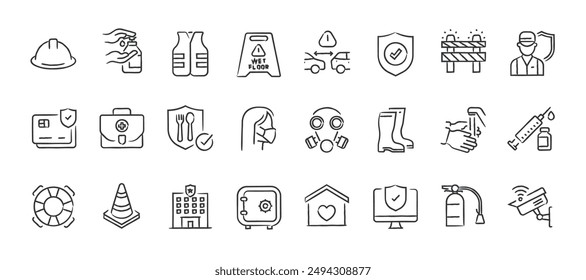 Safety doodle lines icons. For website marketing design, logo, app, template, ui, etc. Vector illustration.