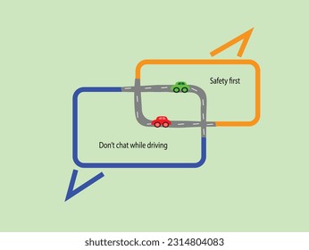 Sicherheitsfahrkampagne. Verwenden Sie während der Fahrt kein Handy. Kein SMS beim Fahren von Vektorgrafiken.