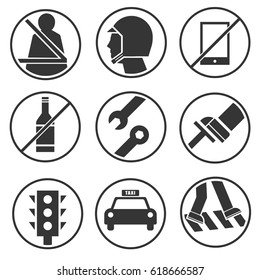 Safety Driving Promote Icon Set Flat Design