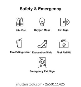 Safety Emergency Minimalist Black Outline Icons Set