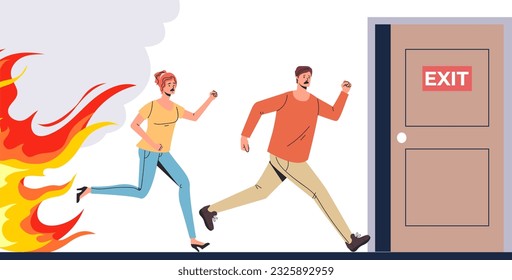 Safety emergency office exit door escape abstract concept. Vector design graphic illustration