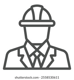 Safety engineer man line icon, labor protection, worker safety concept. Vector graphics. Human avatar with helmet sign on white background, outline style icon for mobile or web design