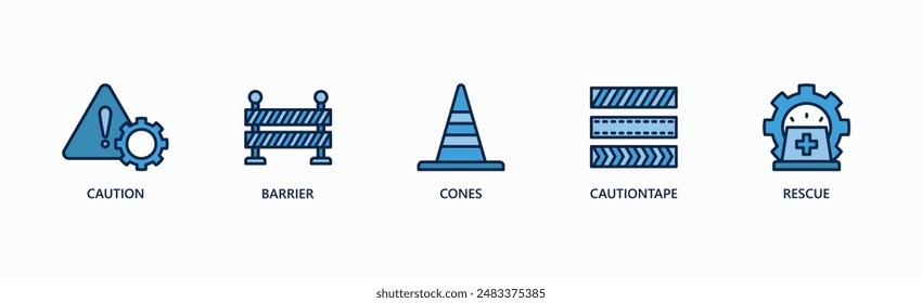 Safety Equipment Banner Web Icon Vector Illustration Concept With Caution, Barrier, Cones, Caution Tape, Rescue