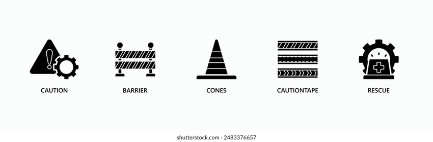 Safety Equipment Banner Web Icon Vector Illustration Concept With Caution, Barrier, Cones, Caution Tape, Rescue