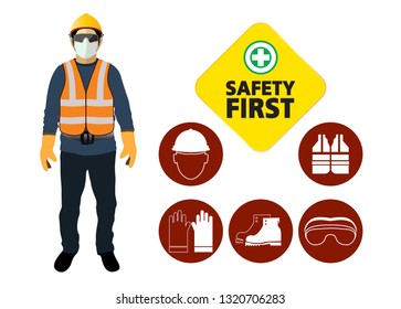 Safety Equipment, Construction Concept, White Safety Hard Hat. Vector Illustration