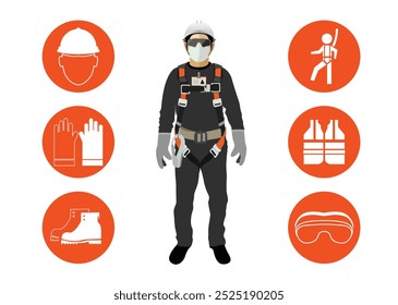 equipamentos de segurança, conceito de construção, chapéu rígido de segurança branco. Ilustração vetorial