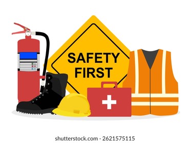 safety equipment, construction concept, White safety hard hat. Vector illustration