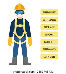 equipo de seguridad, concepto de construcción, casco de seguridad blanco. Ilustración vectorial