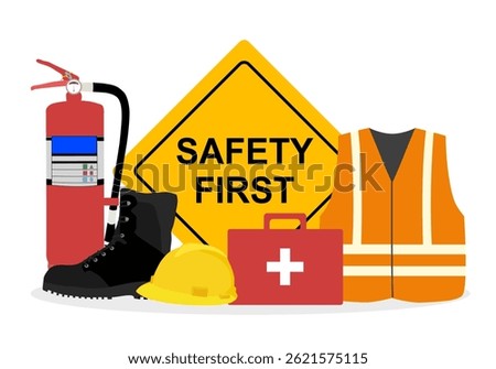 safety equipment, construction concept, White safety hard hat. Vector illustration